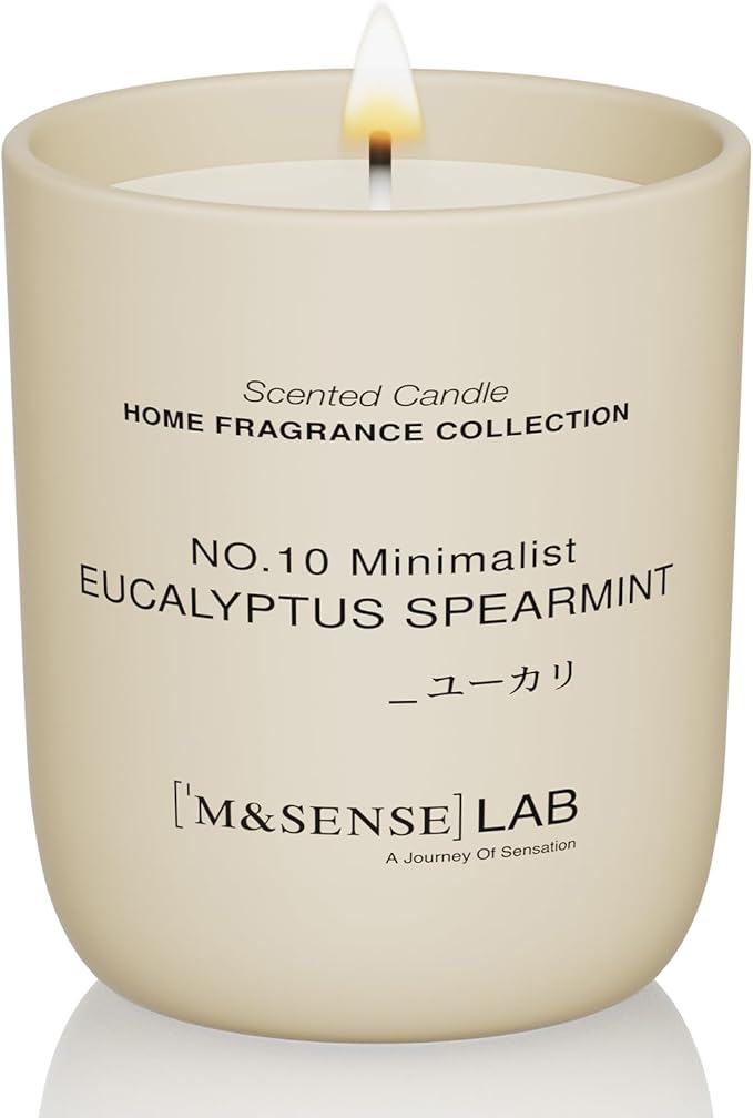 M&SENSE Natural Soy Candle| Eucalyptus Spearmint | 5.3 oz | Minimalist Christmas Scented Candle for Relaxation, Gifting, Home Décor | for Bedroom, Office, Party Small