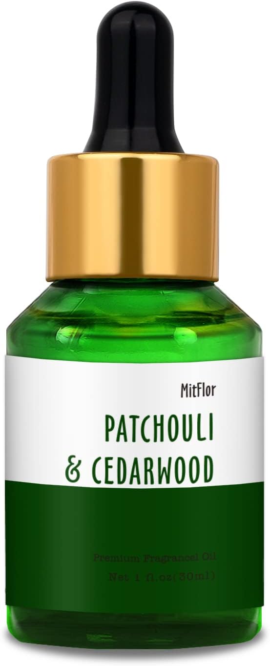 Patchouli & Cedarwood Fragrance Oil, MitFlor Single Scented Oil, Premium Grade Fragrance Oil for Soap & Candle Making, Large Size Aromatherapy Oil, Woody and Forest Scent, Home Fragrance, 30ml