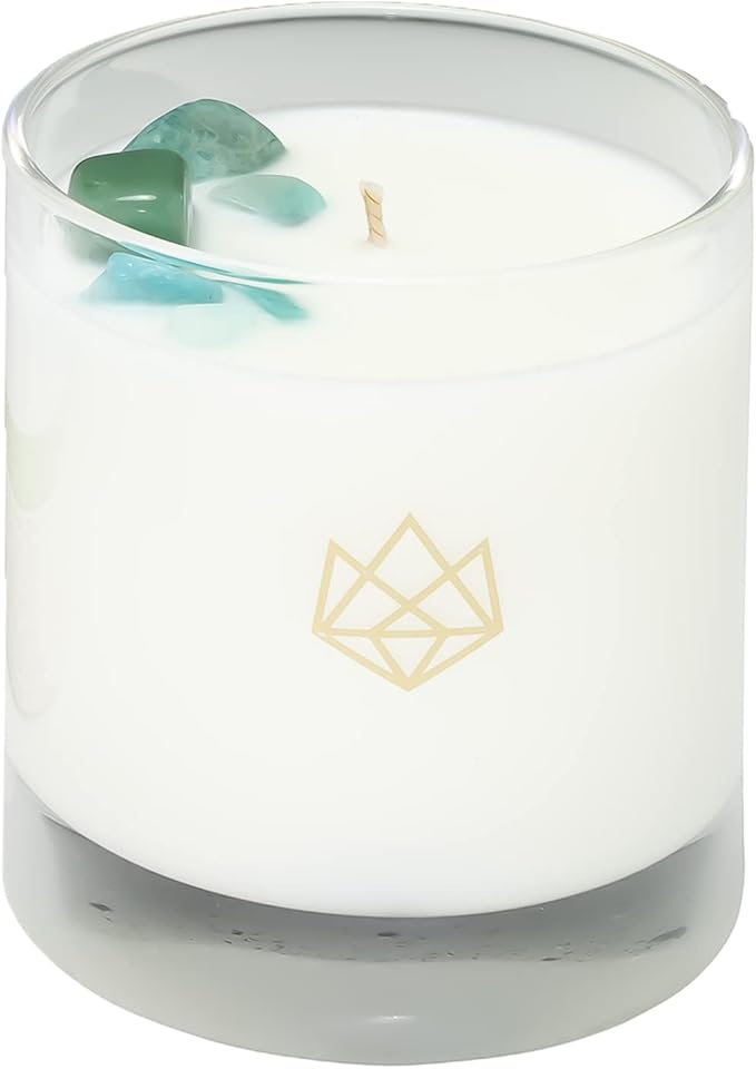 Luxury Glass Jar Candle, 14.5 OZ, Bloom - Amazonite Crystal Infused - Scents of Lavender, Neroli, and Jasmine - Hope, Discovery, & Growth - Coconut Wax, Essential Oils, Dr. Developed