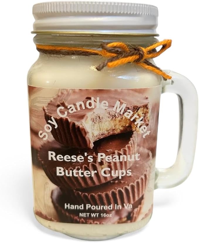 Soy Scented Candles | Handmade & Highly Aromatic Candles Burns Upto 85 Hours in Glass Jar - Perfect for Home Decor, Wedding, Birthday, Dinner (Peanut Butter Cups, 16 oz)