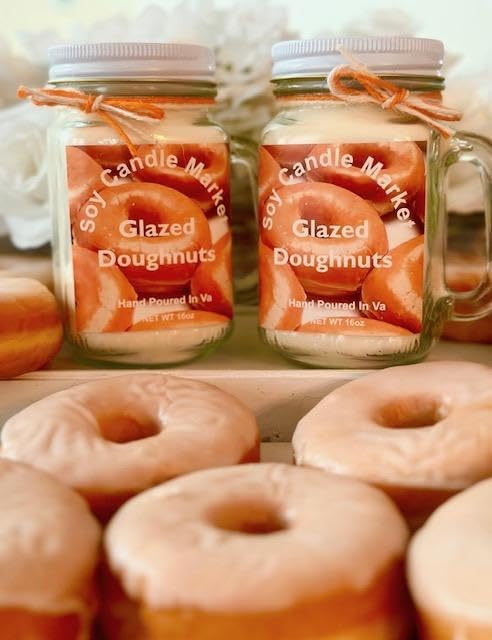Soy Scented Candles | Handmade & Highly Aromatic Candles Burns Upto 85 Hours in Glass Jar - Perfect for Home Decor, Wedding, Birthday, Dinner (Glazed Donuts, 16 oz)