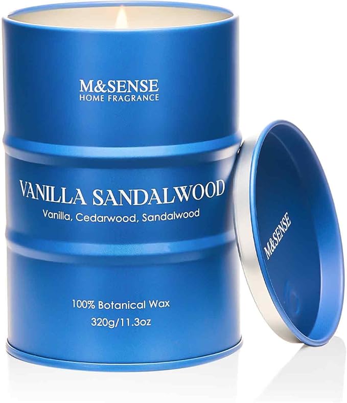 M&SENSE Vanilla Sandalwood Scented Candles Natural Non Toxic, Aromatherapy Candle for Stress Relief Meditation Relaxing, Housewarming Gifts for Women Men, 11.3oz 70 Hour Long Burning