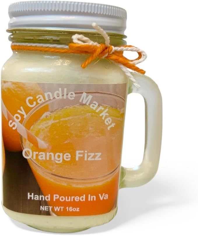 Soy Scented Candles | Handmade & Highly Aromatic Candles Burns Upto 85 Hours in Glass Jar - Perfect for Home Decor, Wedding, Birthday, Dinner (Orange Fizz, 12 oz)