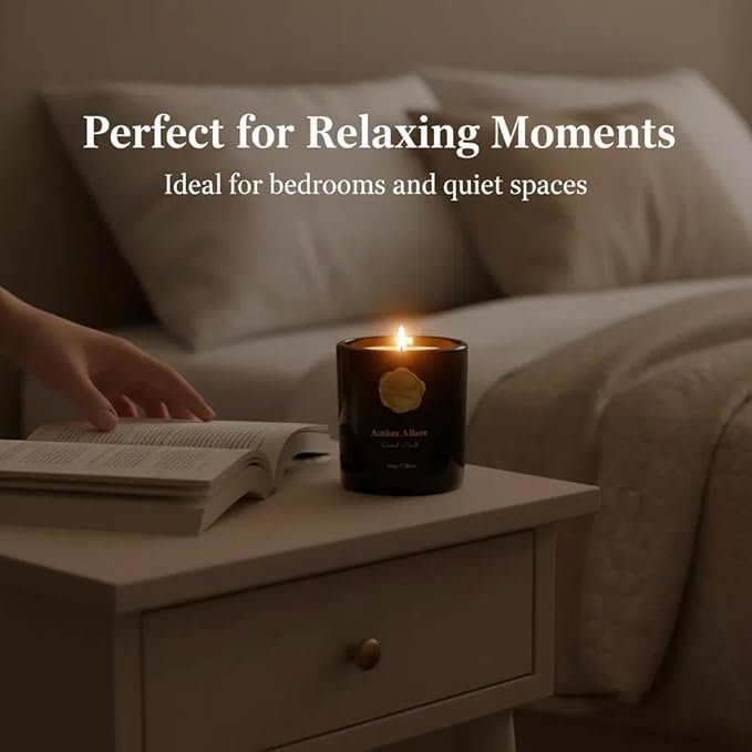 Luxurious Scented Candle-Amber Allure-Aromatherapy Jar Candles for Relaxation & Sleep -7 oz- 45 Hours Clean Burn-Hand-Cast -100% Natural Soy Wax -Valentine’s Day Gift