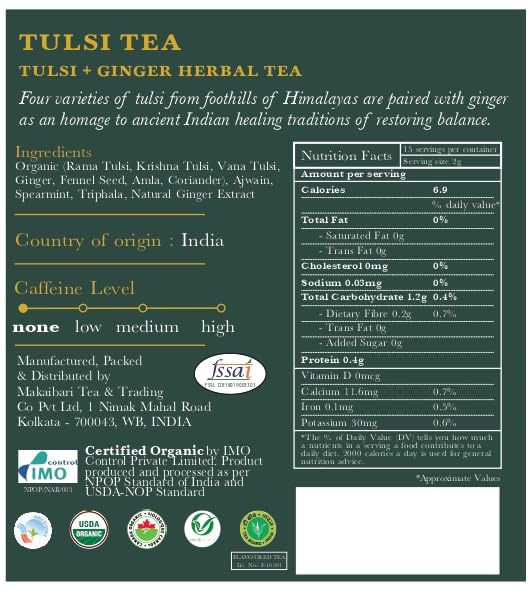 Luxmi Estates, Organic Tulsi Tea, 50 Tea Bags, Caffeine Free, Non-GM and Organic, for Immunity, Inflammation, and Stress Relief