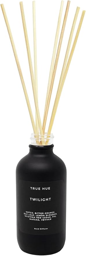 Luxury Reed Diffuser| True Hue | 3.75 fl oz | Glass and Rattan | Lasts for 2-3 Months | Fragrance Diffusers for Home | Handmade in USA (Twilight)