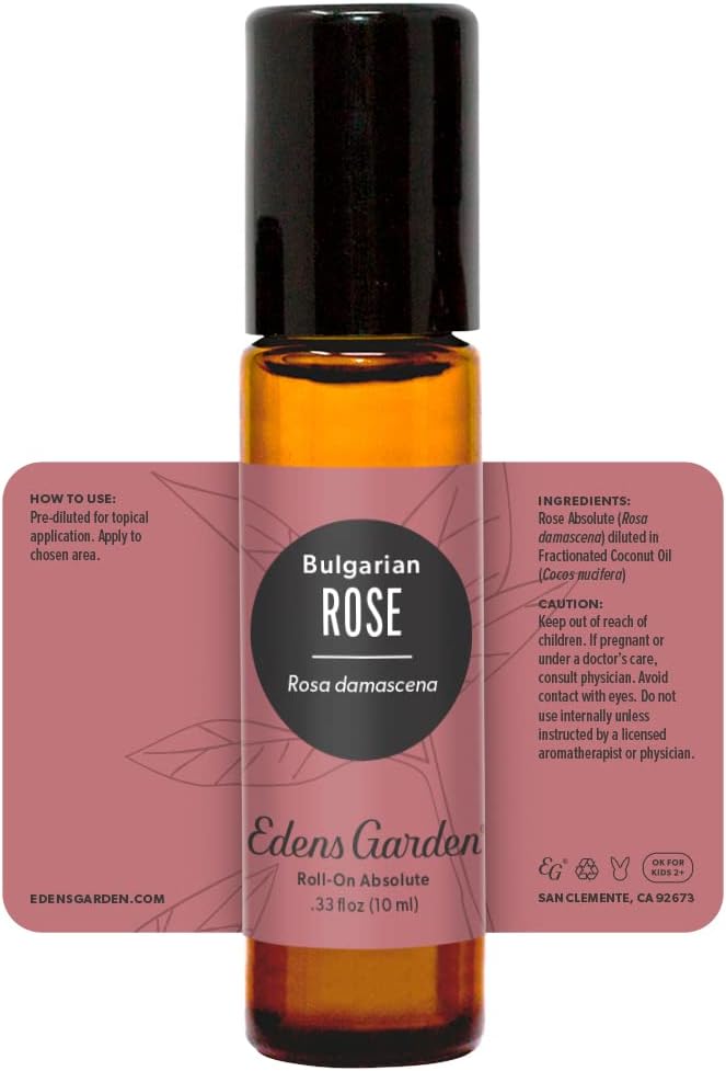 Edens Garden Rose- Bulgarian Absolute Essential Oil Roll-On- 100% Pure Premium Grade, Natural, Therapeutic, Aromatherapy, Kid & Skin Safe, The Best for Body, Wellness Pre-Diluted 10 ml (.33 fl oz)