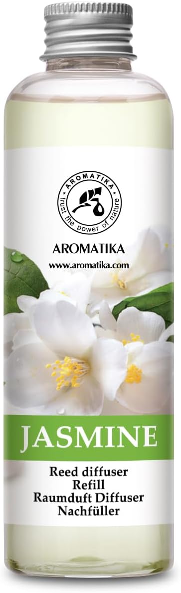AROMATIKA Jasmine Essential Oil 200ml - Natural Reed Diffuser Refill for Long-Lasting Fragrance - Jasminum Officinale Oil - Air Freshener for Home, Office, Spa, Salon, Restaurant, Cafe, Bar