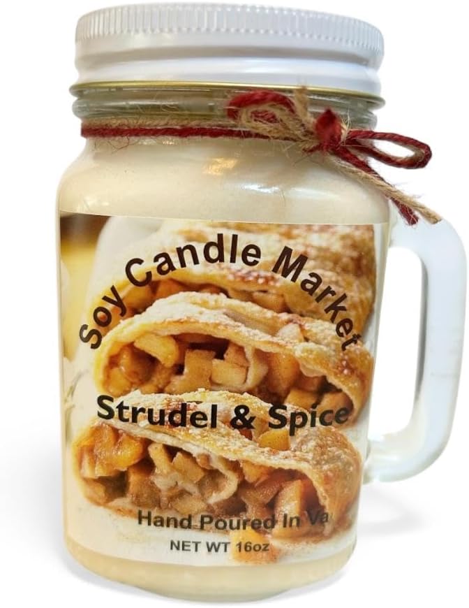 Soy Scented Candles | Handmade & Highly Aromatic Candles Burns Upto 85 Hours in Glass Jar - Perfect for Home Decor, Wedding, Birthday, Dinner (Strudel & Spice, 12 oz)