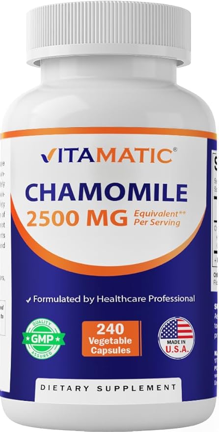 Vitamatic Chamomile 2500 mg Equivalent Per Serving (from 250 mg of 10:1 Extract) - 240 Veg Capsules - Non-GMO & Gluten Free