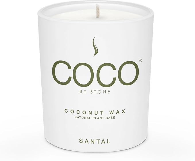 COCO by Stone 11oz Candle, Coconut Apricot Wax Candle for Home (Santal) Home Fragrance Products, 1 Wick Candle, Enhance Indoor Aroma, Vegan & Cruelty-Free, Clean Burning and Hand Poured Candle