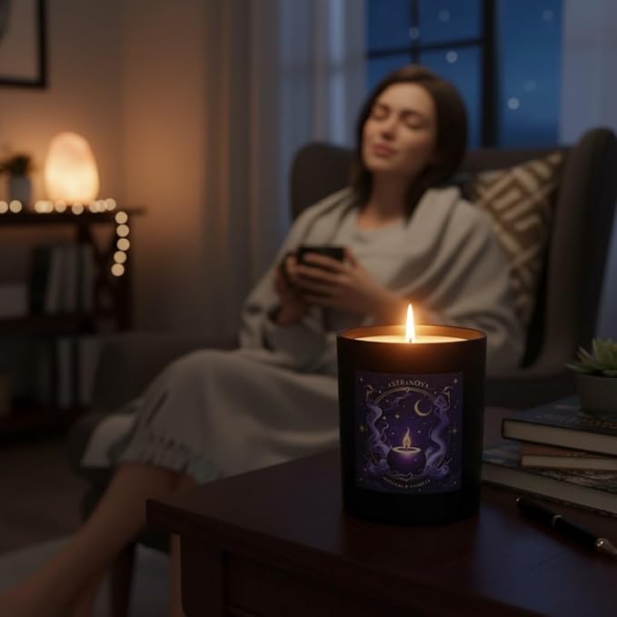 Wick & Whisper - Astranova Ritual Candle - Blackcurrant & Oud Aromatherpay Soy Candle for Evening Calm, Alignment, Shadow Work | 10 oz Matte Black Jar