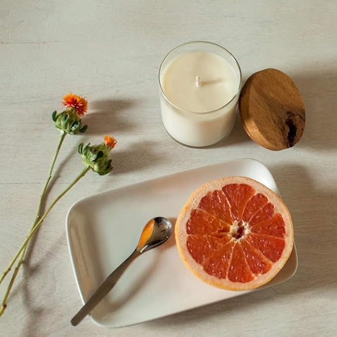 PERIPETI Home Grapefruit + Vanilla Soy Candle - Long-Lasting Scented Candle with Classic Wick for Relaxing Aromatherapy - 8.5oz Natural Wax for Home, Spa, or Gift