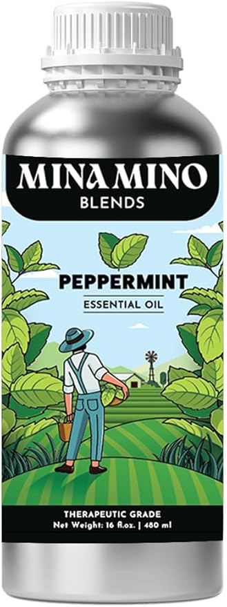 16 fl oz - Peppermint Essential Oil (100% Pure & Natural) Large Aluminum Bottle for Aromatherapy, Diffuser, Candle & Soap Making - Minamino Blends