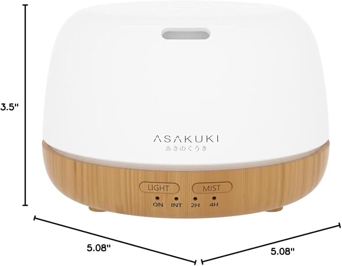 ASAKUKI Essential Oil Diffuser, 300ml Ultrasonic Aromatherapy Oil Humidifier with 7 Colors Lights 2 Mist Mode for Home