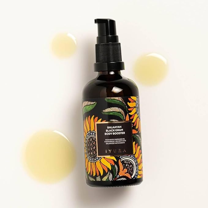 iYURA Balaayah Black Gram Body Booster | Natural Body Oil for Crepey, Mature Skin | Firms the look of Sagging Skin on the Arms & Legs | Long-Lasting Intense Moisturization | 3.38 fl oz (100 ml)