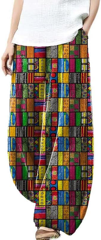 domirica Plus Size Loose Pants for Women Floral Printed Cute Pattern Ethnic Baggy Beach Wide Leg Trouser