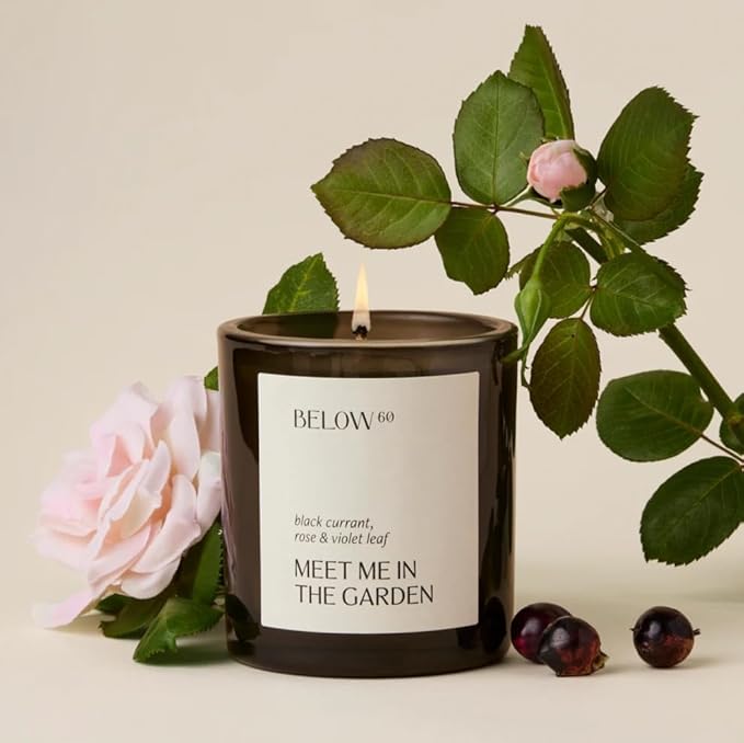 Hilary Duff’s Below 60 Scented Candle | Meet Me in The Garden | Clean-Burning | Hand-Made with Paraffin-Free Soy Wax | 40 hr Burn Time | Black Currant, Rose, Violet Leaf (7.2oz)