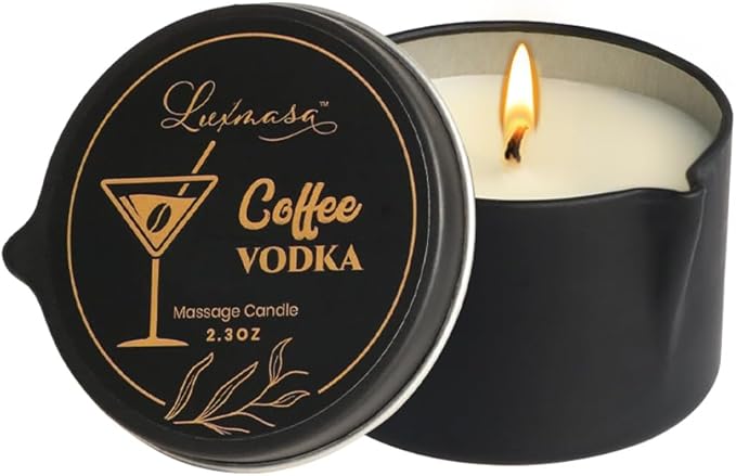Vegan Home SPA Scented Aromatherapy Massage Candle for Skin Moisturizing,Soybean Wax Massage Body Oil for Foot Treatment, Romantic Gift for Friend Coffee Vodka Scent 2.35 OZ