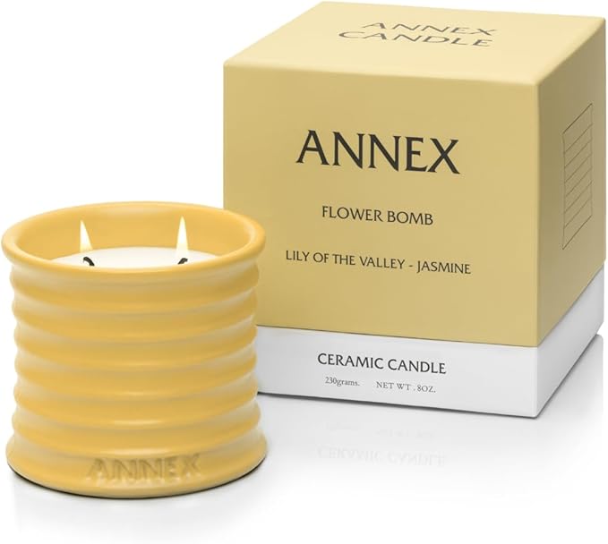 Annex Lily of The Valley & Jasmine Luxury Scented Candle - Handmade Ceramic Jar - 50hr Clean Burn, Non-Toxic Soy Wax - Aesthetic Home Decor Winter Gift for Women & Men - White Floral