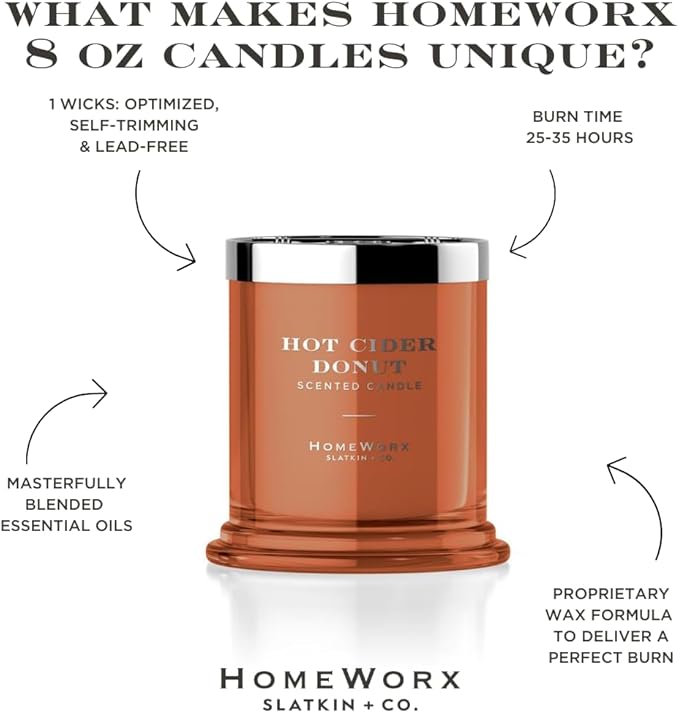 HomeWorx by SLATKIN + CO. Candle- Hot Cider Donut, 8 oz. Premium Scented Candle - 25-35 Hours Burn Time