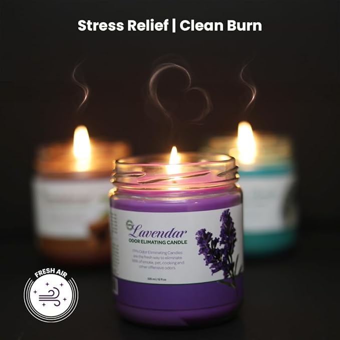 Candle Set Odor Eliminating – 2 Pack - 12oz – Long-Lasting Soy Wax Candles – Neutralizes Pet, Kitchen & Smoke Odors – Clean Burn, Eco-Friendly, Aromatherapy Candle (Lavender)