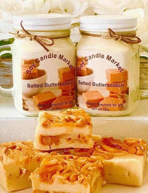 Soy Scented Candles | Handmade & Highly Aromatic Candles Burns Upto 85 Hours in Glass Jar - Perfect for Home Decor, Wedding, Birthday, Dinner (Salted Butterscotch, 12 oz)