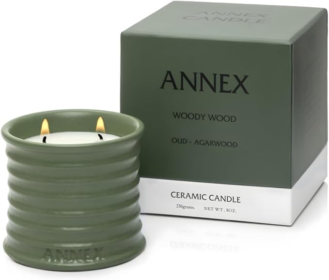 Annex Oud & Agarwood Luxury Scented Candle - Handmade Ceramic Jar - 50hr Clean Burn, Non-Toxic Soy Wax - Aesthetic Home Decor Winter Gift for Men & Women - Sandalwood & Amber
