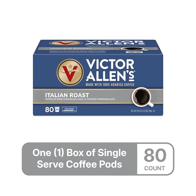 Victor Allen's Coffee Italian Roast, Dark Roast, 80 Count, Single Serve Coffee Pods for Keurig K-Cup Brewers