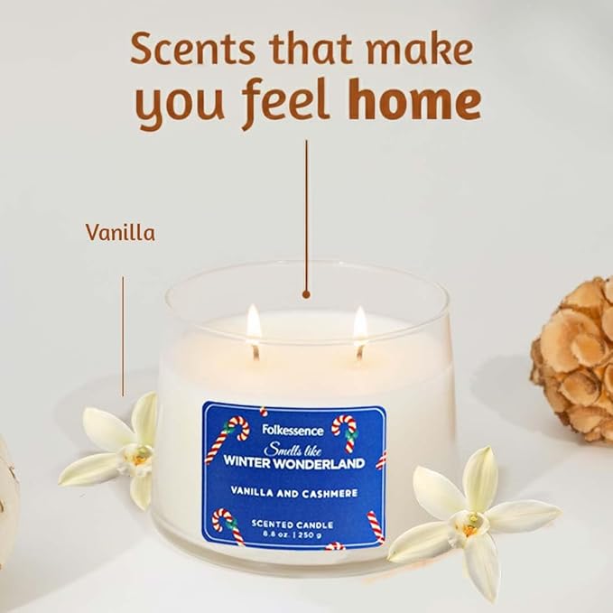 Folkulture Christmas Candles- 8.8 Oz |Vanilla, Cashmere Scented Winter Candles for Home, Women, Gifts for Her |Soy, Non Toxic, Holiday Candle with 30 Hrs Burntime for Aromatherapy, Christmas Gifts