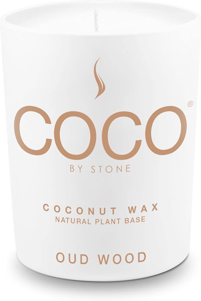 COCO by Stone 6.5oz Candle, Coconut Apricot Wax Candle for Home (Oud Wood) Home Fragrance Products, 1 Wick Candle, Enhance Indoor Aroma, Vegan & Cruelty-Free, Clean Burning and Hand Poured Candle
