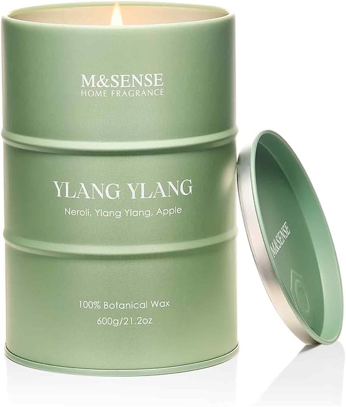 M&SENSE Ylang Ylang Scented Candles Large, Natural Soy Candles 21.2oz 120 Hour Slow Burning,Aromatherapy Candle for Stress Relief Meditation Relaxing