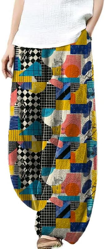 domirica Plus Size Loose Pants for Women Floral Printed Cute Pattern Ethnic Baggy Beach Wide Leg Trouser