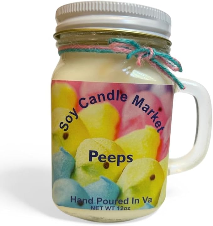 Soy Scented Candles | Handmade & Highly Aromatic Candles Burns Upto 85 Hours in Glass Jar - Perfect for Home Decor, Wedding, Birthday, Dinner (Peeps, 12 oz)