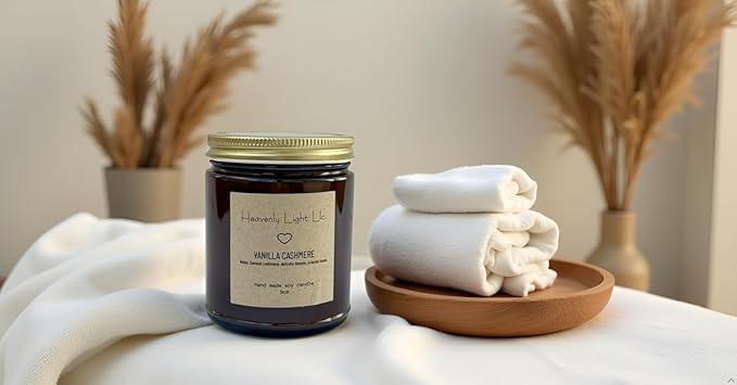 Heavenly Light LLC 100% Non-Toxic 9 oz Scented Soy Wax Candles (Vanilla Cashmere)