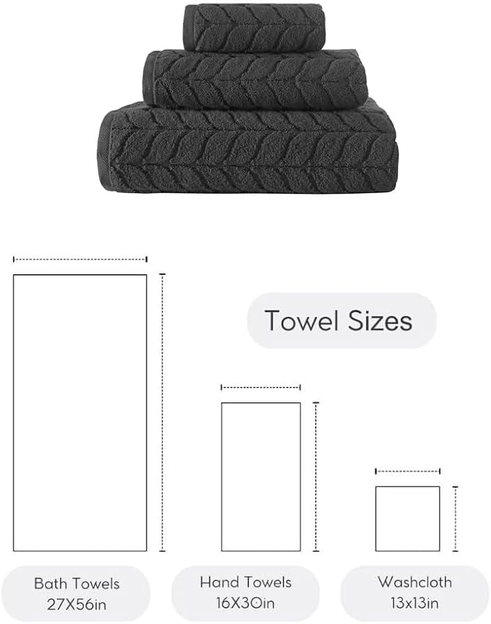 BAGNO MILANO Turkish Bath Towels, Soft Plush Jacquard Luxury Bath Towels, Quick Dry Towel Set (Charcoal, 3 pcs Towel Set)