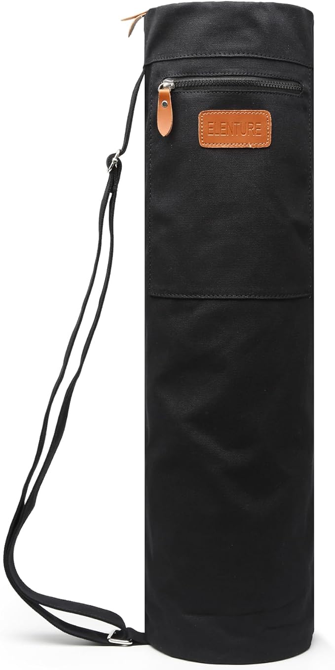 ELENTURE Canvas Yoga Mat Bag with Adjustable Strap & Pockets, Full-Zip Travel Gym Tote for Women & Men, Fits 1/4" & 1/3" Thick Mats, Lightweight Carrier for Yoga, Workout, Outdoor Use