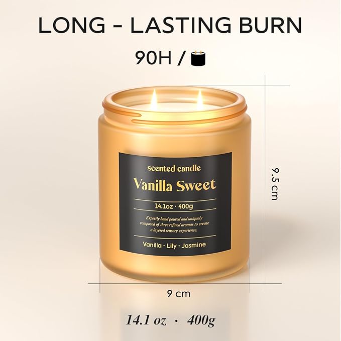 Vanilla Candle, 14.1 oz Scented Candles for Home, 2 Wicks Blended Scents Candles for Women and Men, Birthday Gifts for Women (Vanilla+Lily+Jasmine)