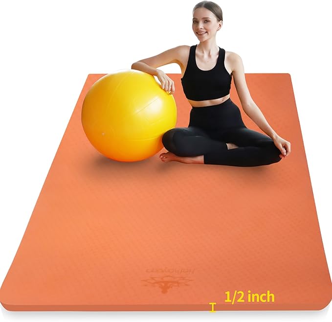 Hatha Yoga Large TPE Yoga Mat 6'x4'x1/2" Extra Thick Non-Slip Exercise Mat - for Yoga Pilates & Home Gym Workouts