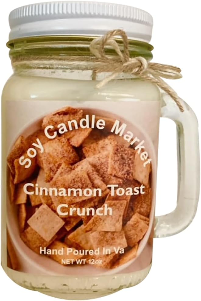 Soy Scented Candles | Handmade & Highly Aromatic Candles Burns Upto 85 Hours in Glass Jar - Perfect for Home Decor, Wedding, Birthday, Dinner (Cinnamon Toast Cereal, 12 oz)