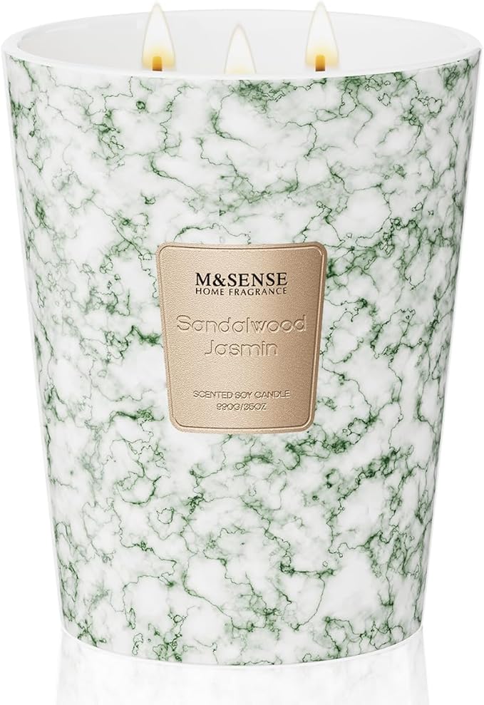M&SENSE Extra Large Candle 35oz 150H SandalwoodJasmin Scented Candle,3 Wick Highly Scented Jar Candle, XL Candles Gift for Stress Relief, Meditation, Yoga