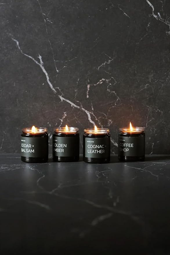 Premium Soy Wax Candle | Highly Scented Black Glass Jar Candles | Long Lasting, Clean Burn | 8 oz | Gifts for Man and Woman | Made in USA (Santal)