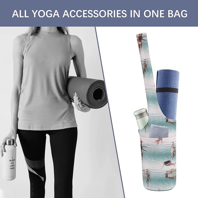 Aiyoolee Yoga Mat Bags, Large Tote Yoga Mat Carrier Holder with Water Bottle Pocket, Adjustable Shoulder Strap Storage Bag