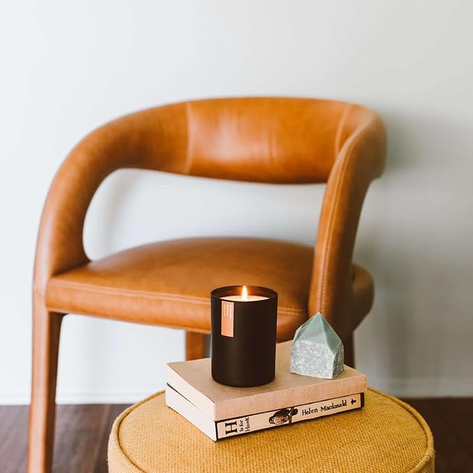 Calyan Wax Co. Oakmoss & Amber Scented Candle - 75 Hour Burn - Luxury Non Toxic Soy Wax Candles - Long Lasting Black Tumbler Jar Candle for Home - 10.2oz