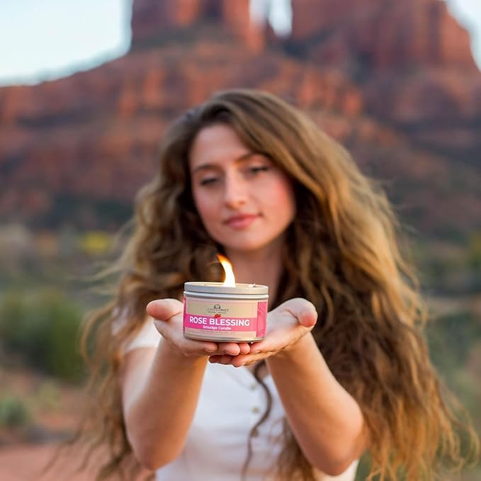 Rose Smudge Candle (6oz) Love and Healing – Energy Cleansing Candle - Real Sage & Essential Oils – Spiritual for Protection, Meditation & Manifestation – Soy-Based - Made in The USA
