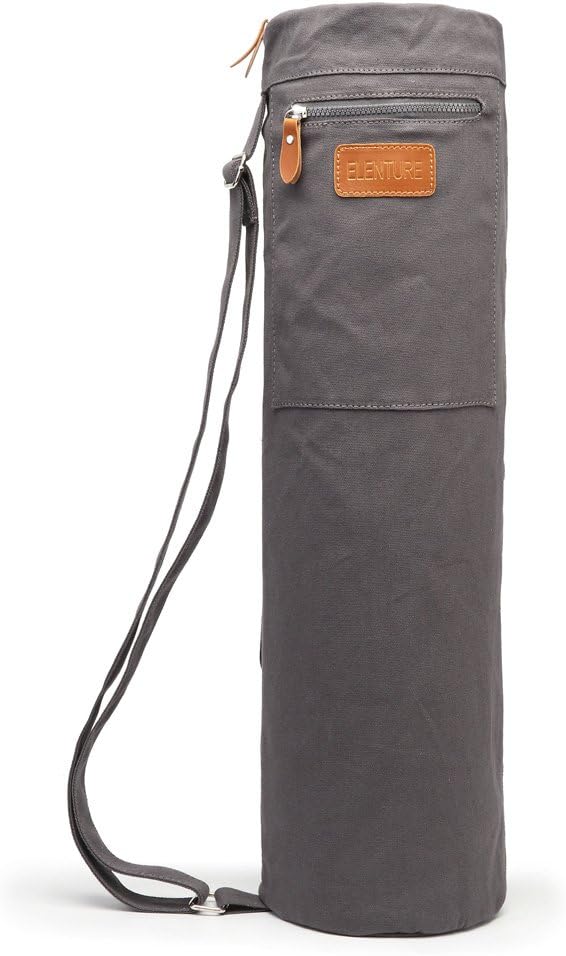 ELENTURE Canvas Yoga Mat Bag with Adjustable Strap & Pockets, Full-Zip Travel Gym Tote for Women & Men, Fits 1/4" & 1/3" Thick Mats, Lightweight Carrier for Yoga, Workout, Outdoor Use