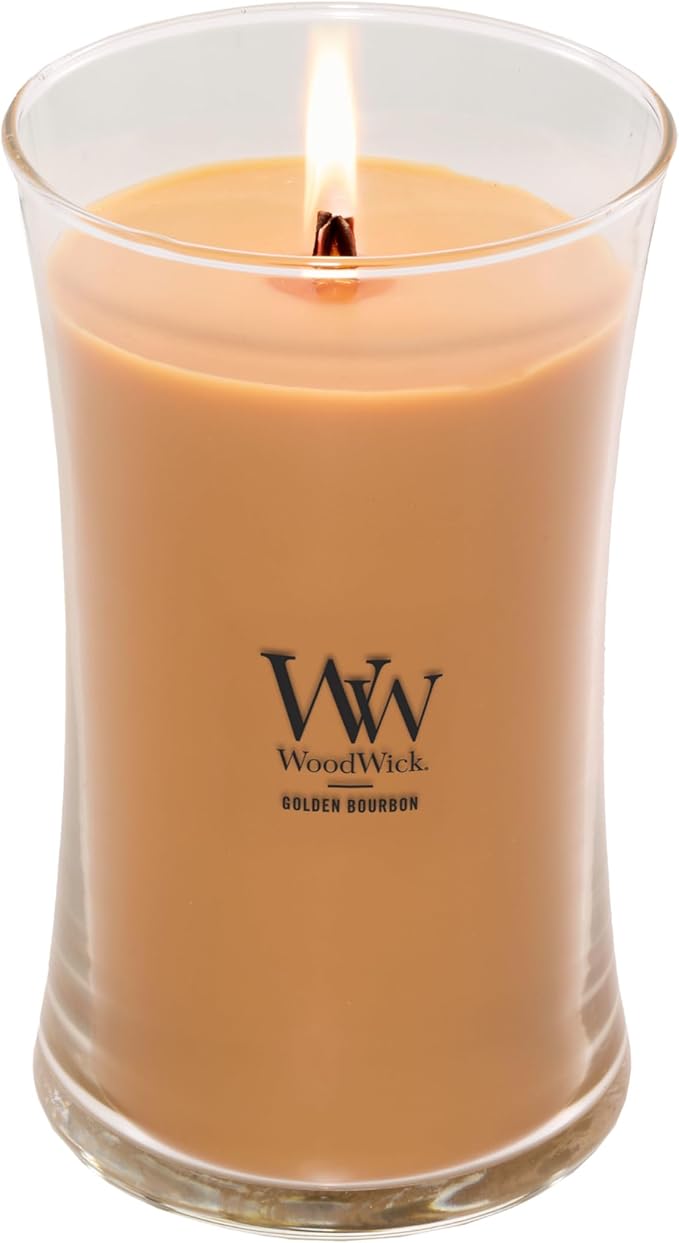 WoodWick Golden Bourbon Holiday Candle Gifts for Women and Men, 21.5 oz Large Hourglass Candle with Crackling Wick