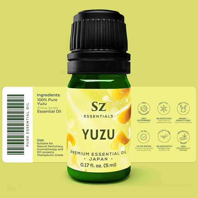 Yuzu Essential Oil - Japan - 100% Pure and Natural, Undiluted - Promotes Natural Solution for Relaxation with Soothing, Fresh and Citrusy Aroma - 0.17 fl oz (5ml)