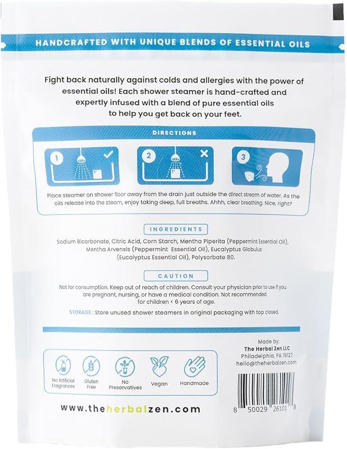 Cold Kicker Shower Steamers Aromatherapy - Adult Stocking Stuffer Christmas Gift - USA Made - Peppermint & Eucalyptus Shower Bomb Tablets - Soothing Natural Essential Oils (10 Pack)