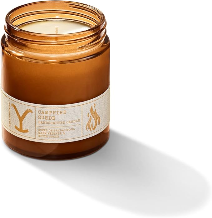 Yellowstone Scented Jar Candle by Tru Western, 8 oz - Campfire Suede